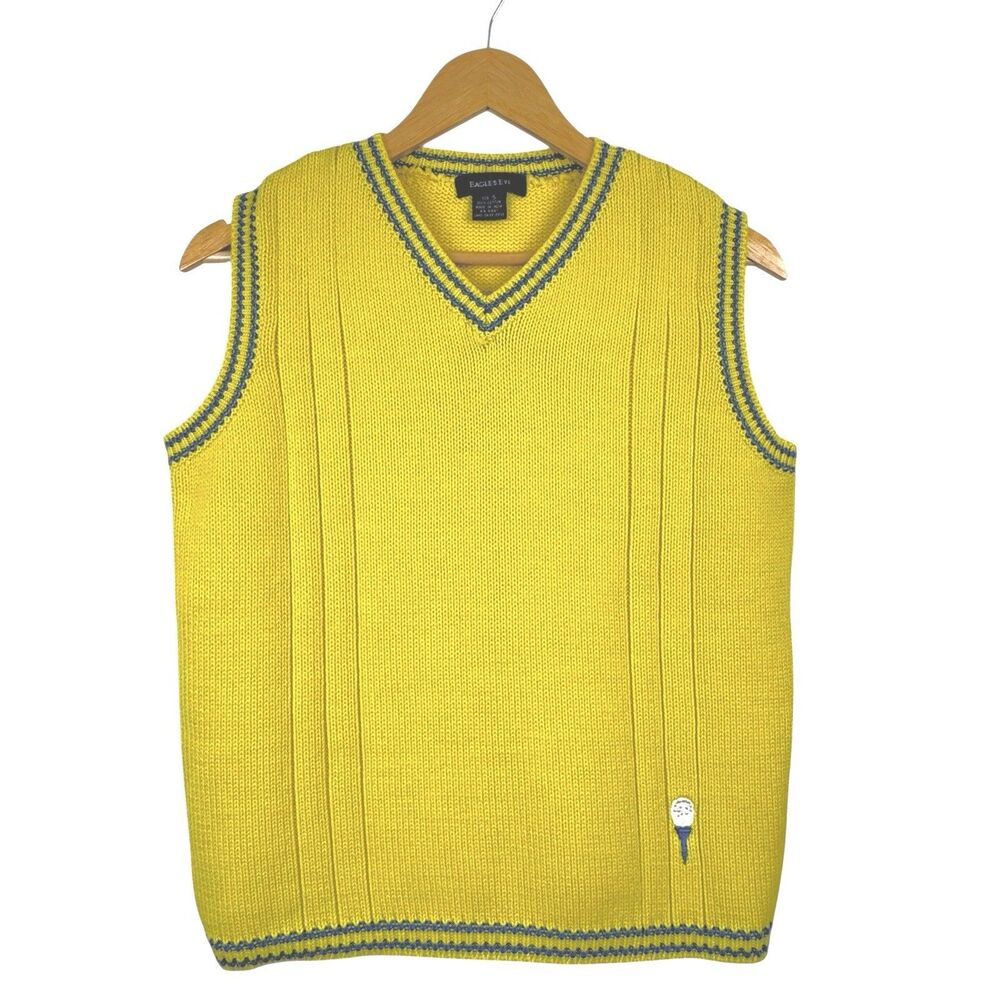 Vintage Eagles Eye Golf Sweater Vest S Yellow‎ Varsity Preppy Academia Old Money